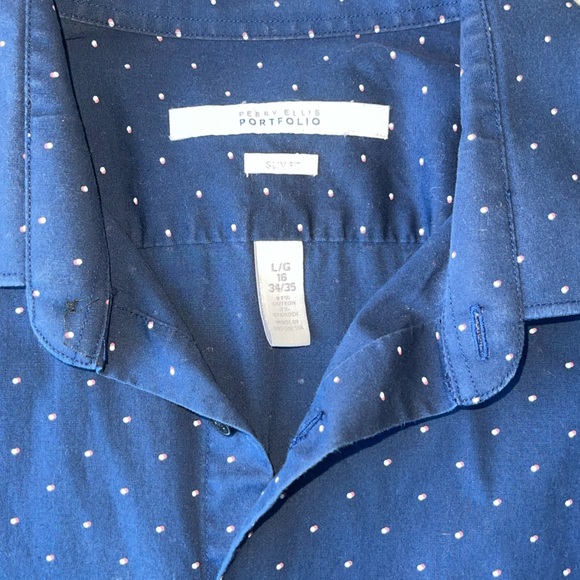 Perry Ellis Navy Speckled Portfolio Dress Shirt | Men’s Size Large - Picture 4 of 9